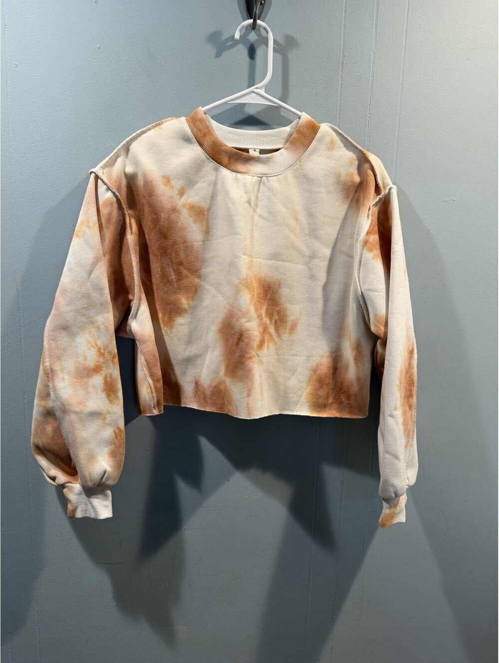 Womens Amazhiyu Long Sleeves Crop Top Size Medium White Brown